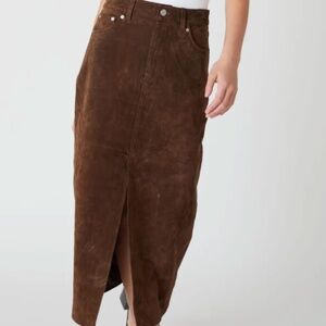 Blank NYC Brown Midi Suede Skirt 100% Leather